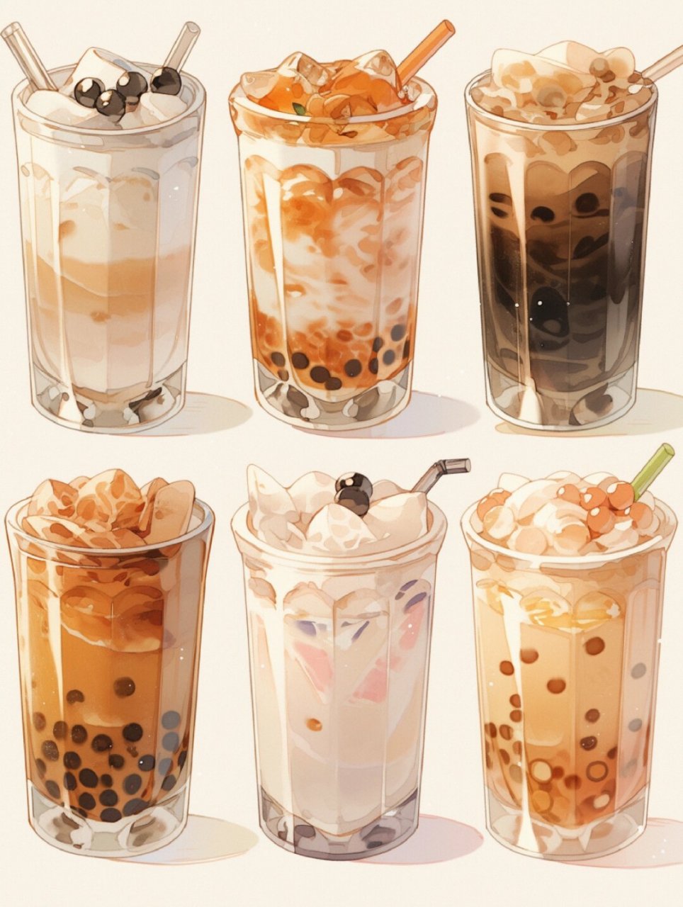 手帐贴纸美食篇奶茶 水彩风  这些贴纸采用了精致的水彩画风,将奶茶的