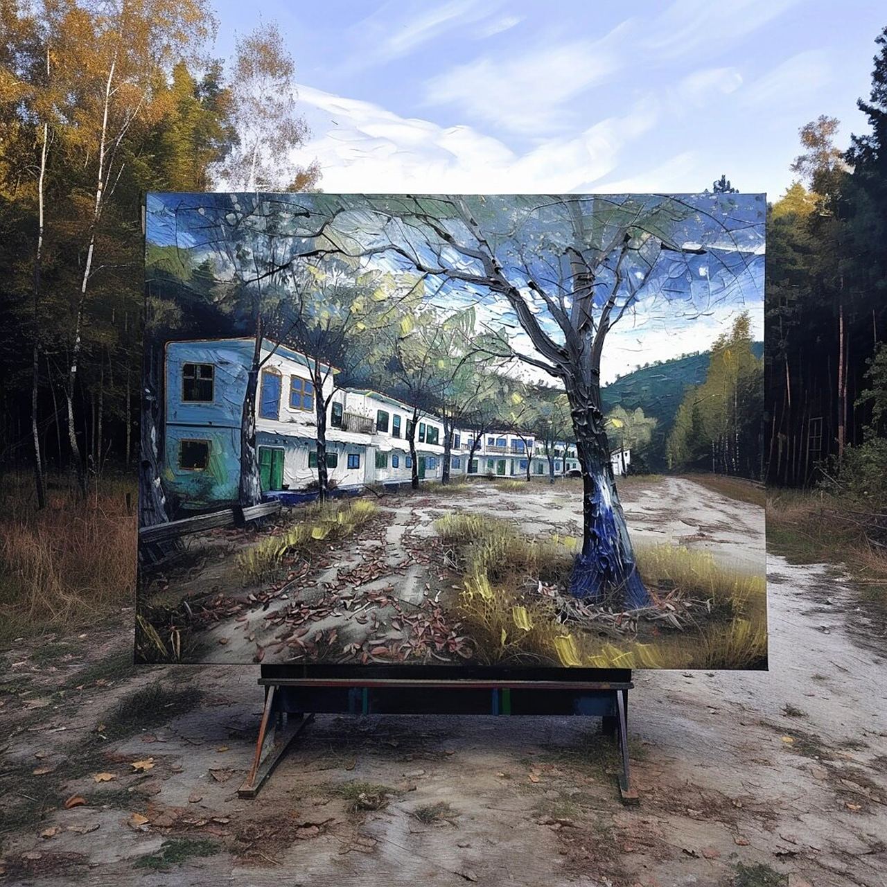 油画《小学》,当回忆的照片变成油画  因为新生儿生育率低,昔日小学