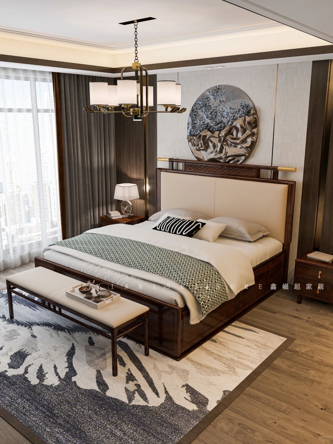新中式实木床95打造有颜值.@南山山论家居日常的动态