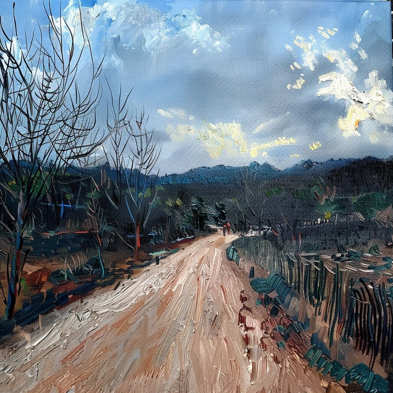 油画《乡间小路》,当现实照片变成油画  96嘿,朋友们!