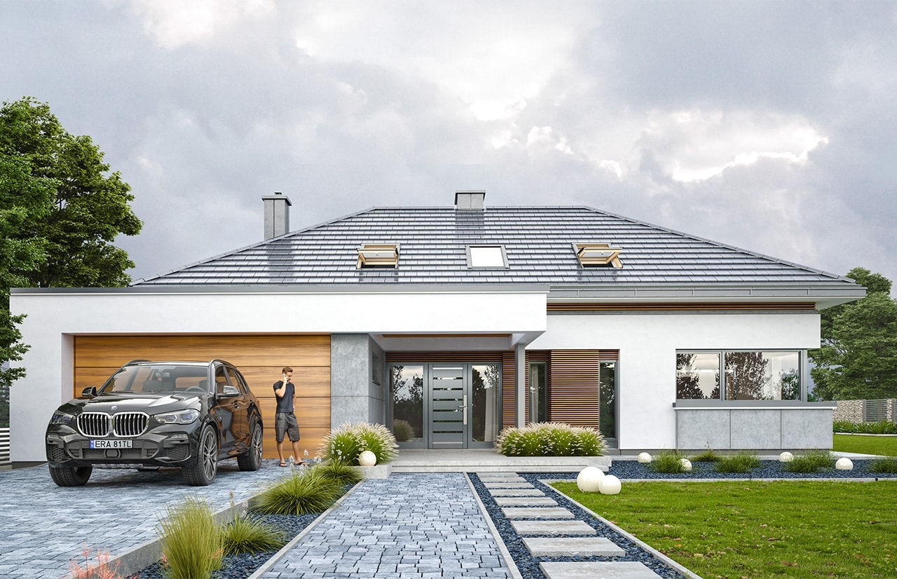 单层住宅设计,将传统的主体与倾斜的屋顶和迷人的建筑细节相结合