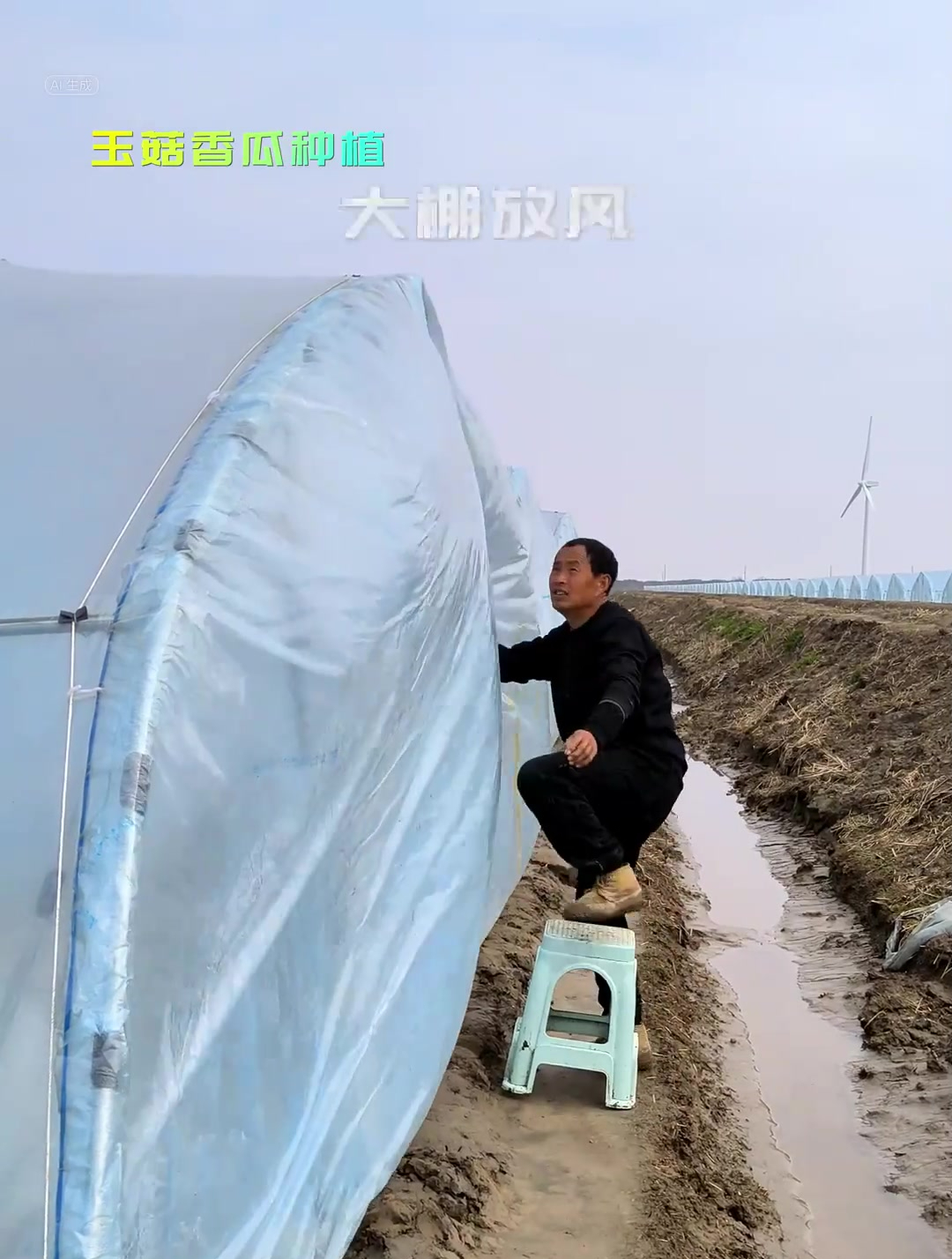 玉菇香瓜种植大棚放风,棚内放风降温降湿,两端通风