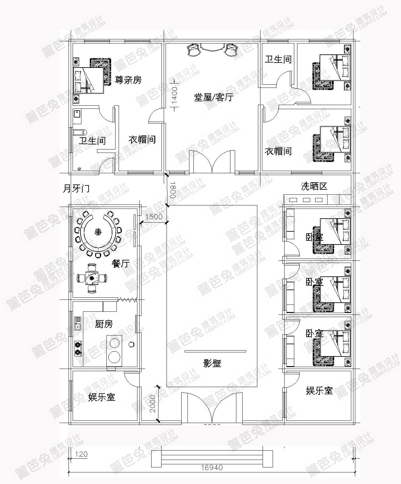 300平米一层中式四合院农村自建房别墅