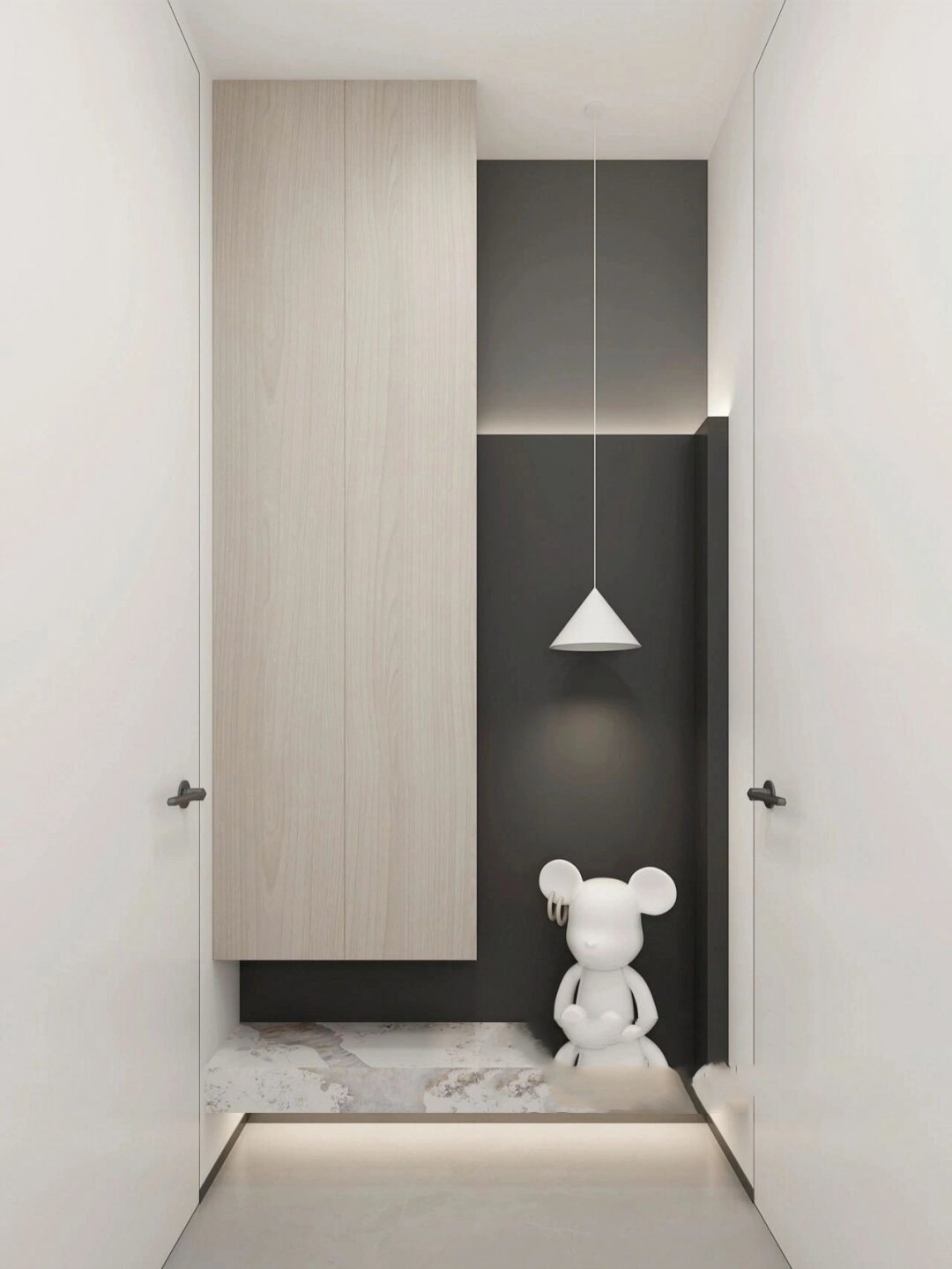 9款玄关背景墙  简约现代风:以简洁的线条和几何图形为特色,搭配素色