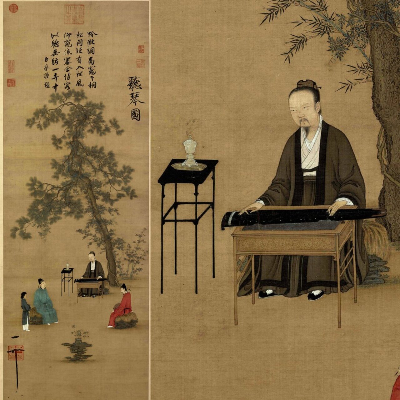 名画中的古琴 古琴,文人雅士的心头好,跃然于诗词歌赋,更在古画中