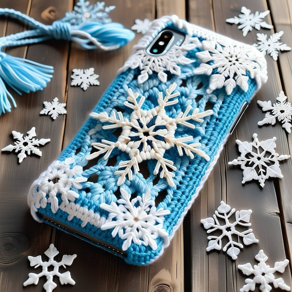 钩针编织雪花手机壳