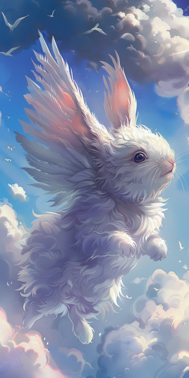 壁纸 | 自由翱翔,梦幻之旅 图片是一只可爱的小兔子,身上长着一对非常