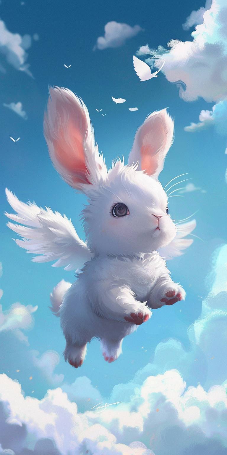 壁纸 | 自由翱翔,梦幻之旅 图片是一只可爱的小兔子,身上长着一对非常