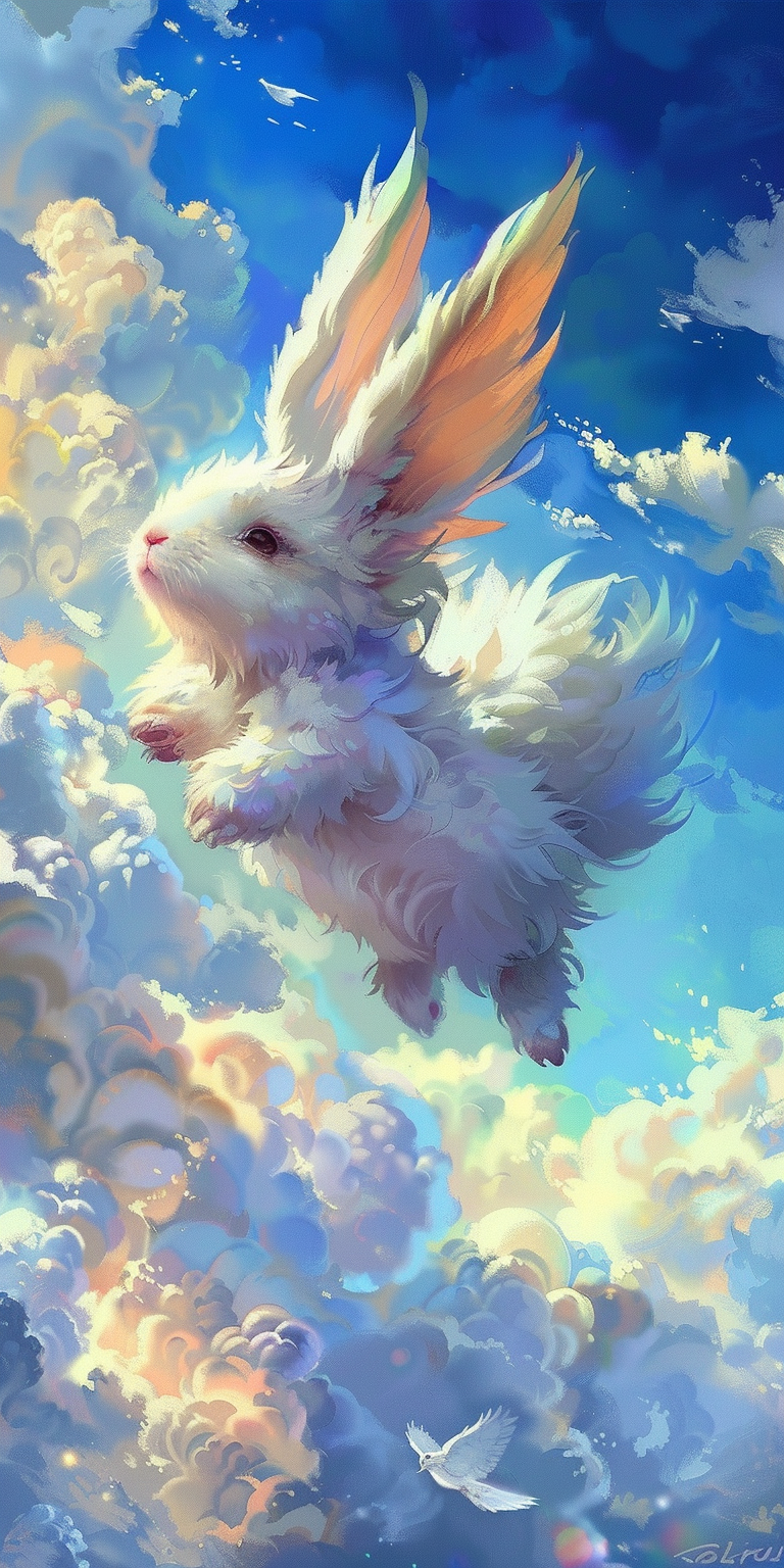 壁纸 | 自由翱翔,梦幻之旅 图片是一只可爱的小兔子,身上长着一对非常