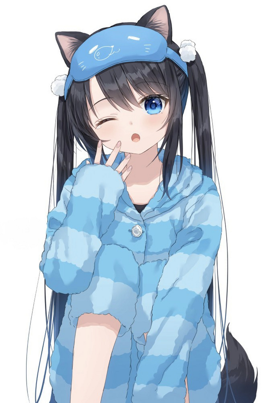 猫耳睡衣萌妹 画师:あんず#二次元美图# #我爱二次元# #二次元萌妹