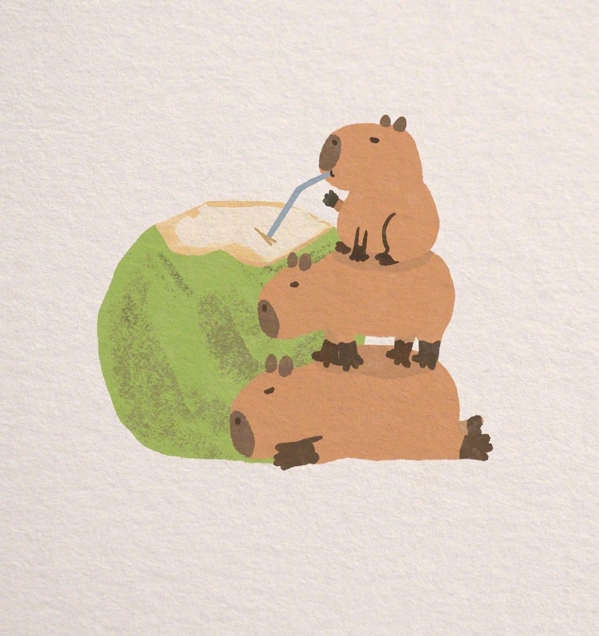 分享插画师迎风开小差的一组水豚形象.