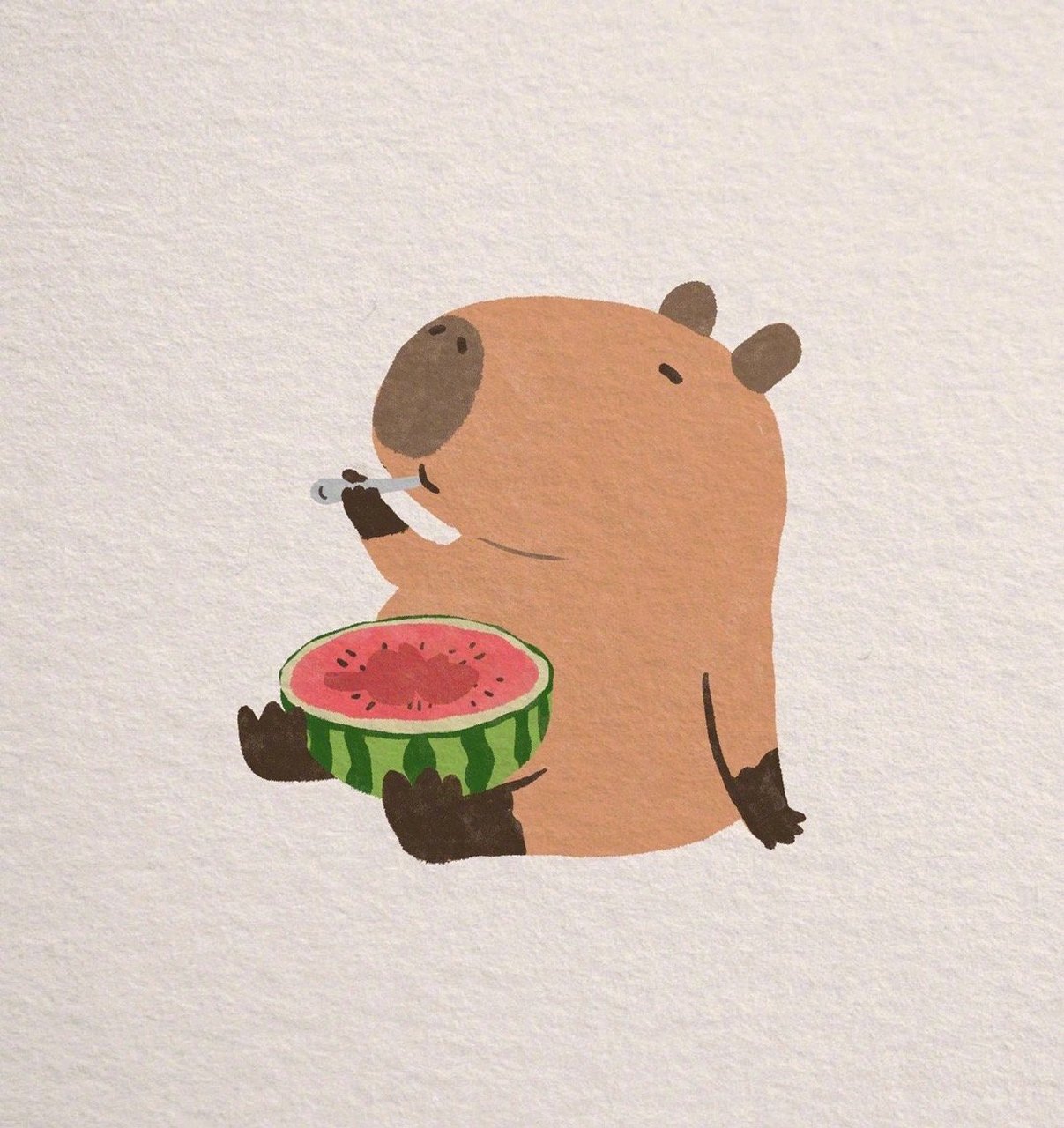 分享插画师迎风开小差的一组水豚形象.