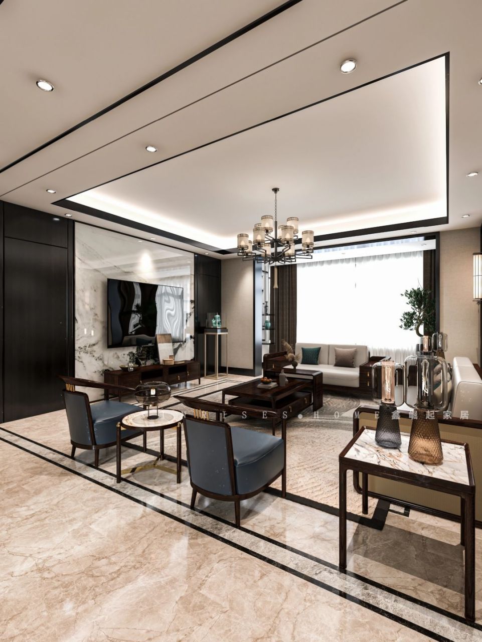 轻奢新中式沙发,时尚且不失韵味.95!