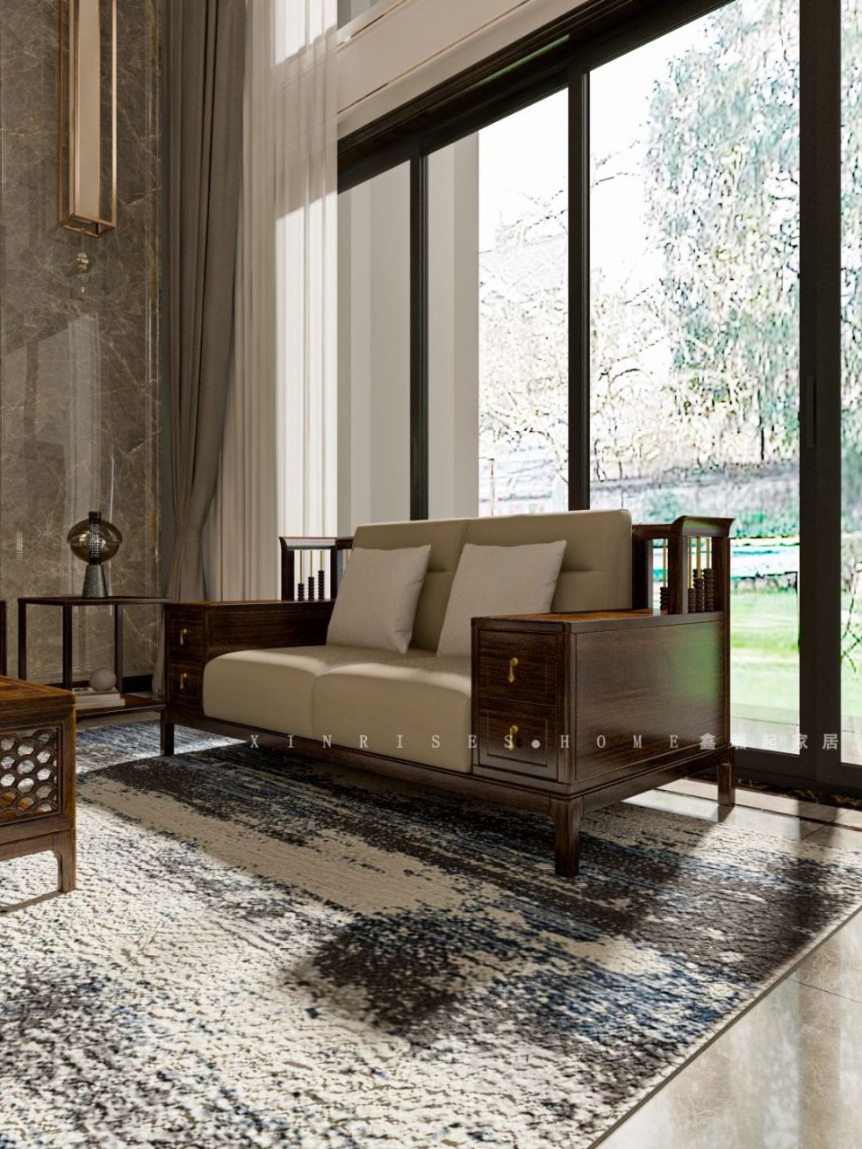 新中式沙发,古典与现代的完美融合  99我家最近添置了一款新中式