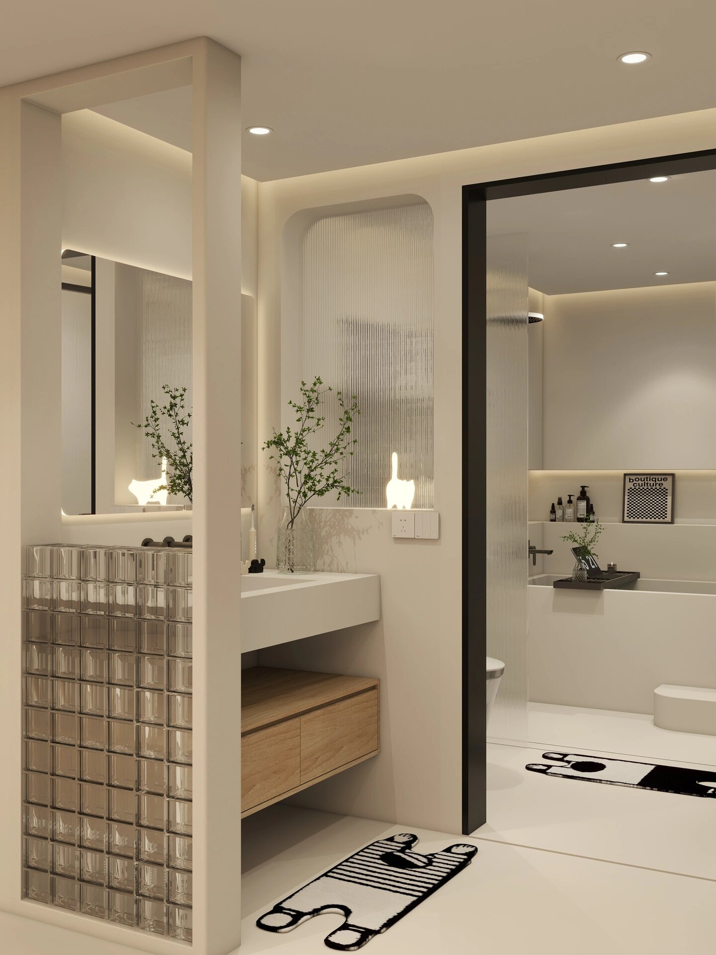 这个浴室的设计简约而不失优雅,每一个细节都让我心动不已