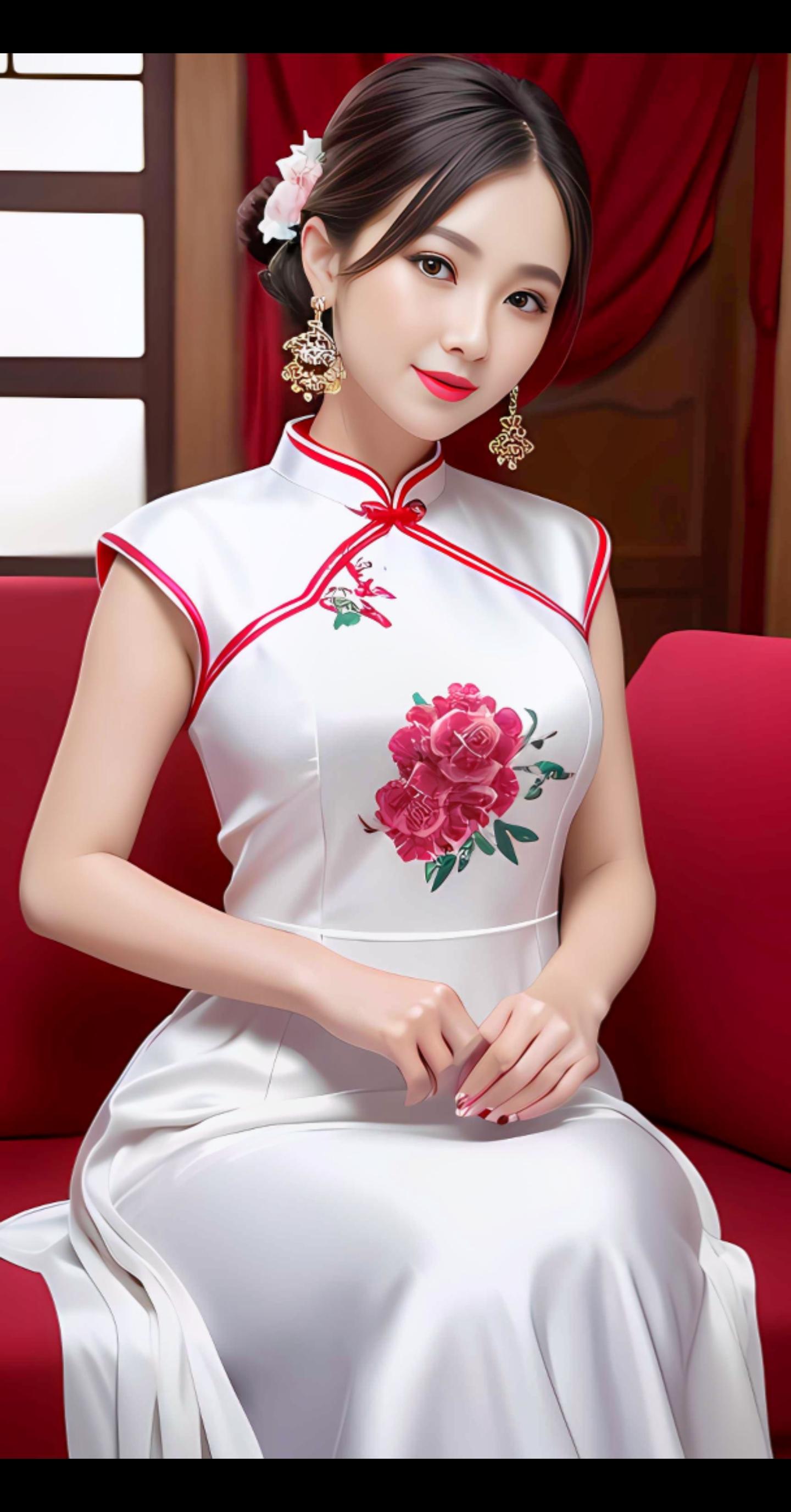 锦绣旗袍裹娇躯,金丝发饰点云鬓