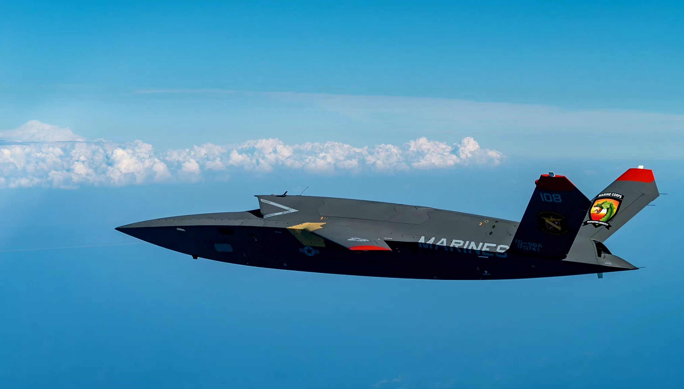 战机欣赏:进行测试的美国海军陆战队xq-58a "女武神"无人机,该机是