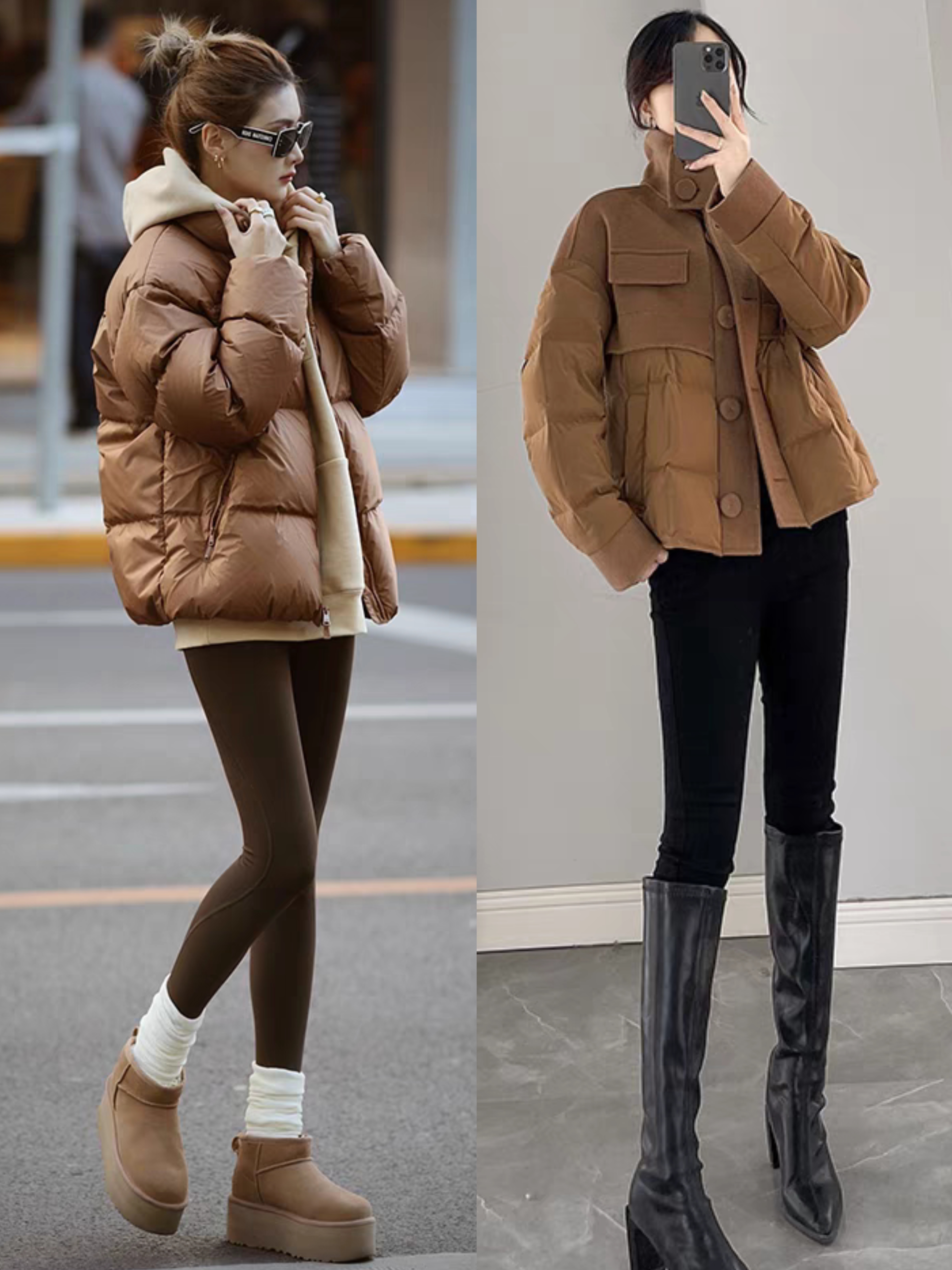 穿搭指南-小个子女生春季短款羽绒服怎么搭配?