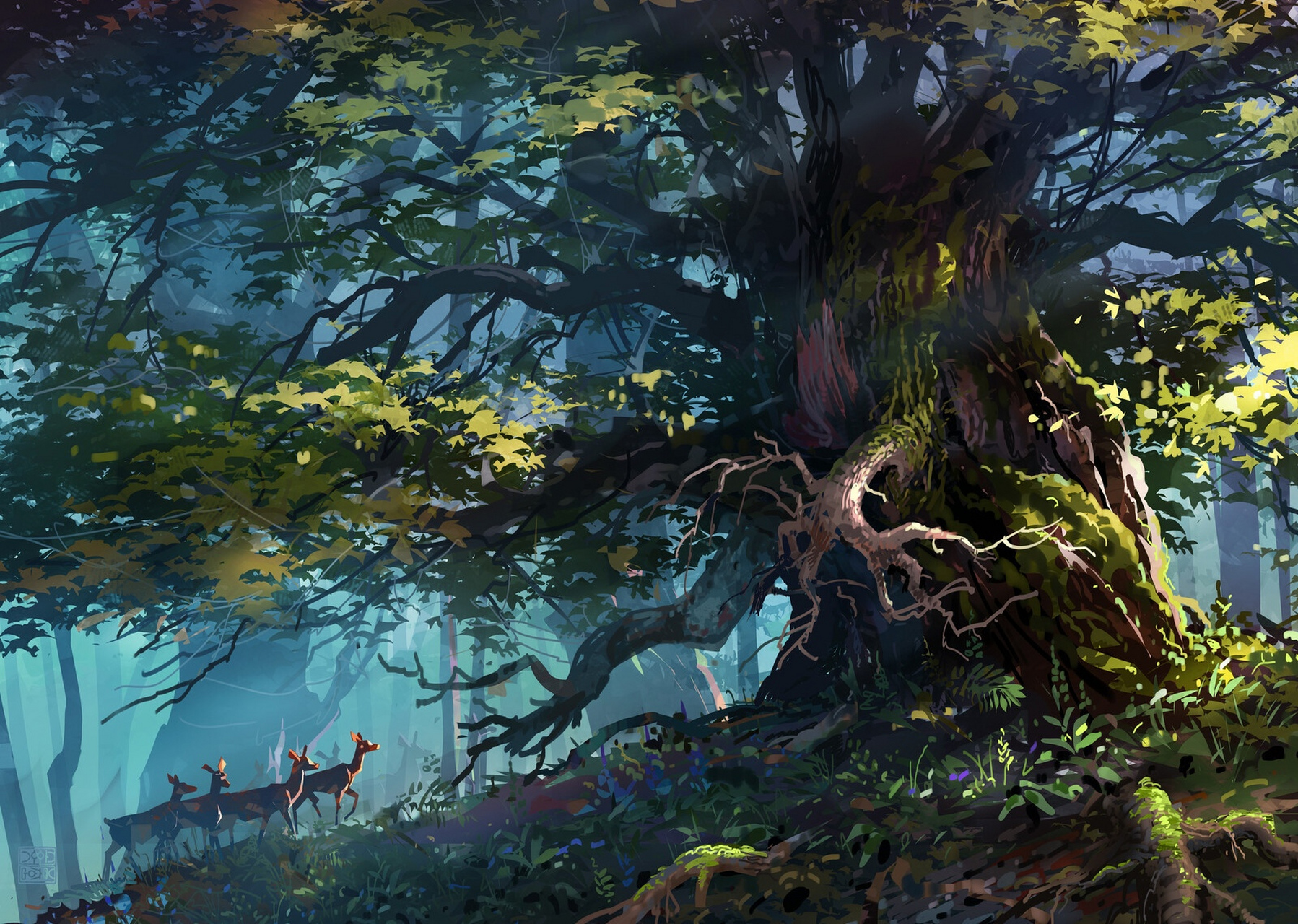 画师davood moghaddami概念场景作品欣赏,描绘了树海世界中的森林景观