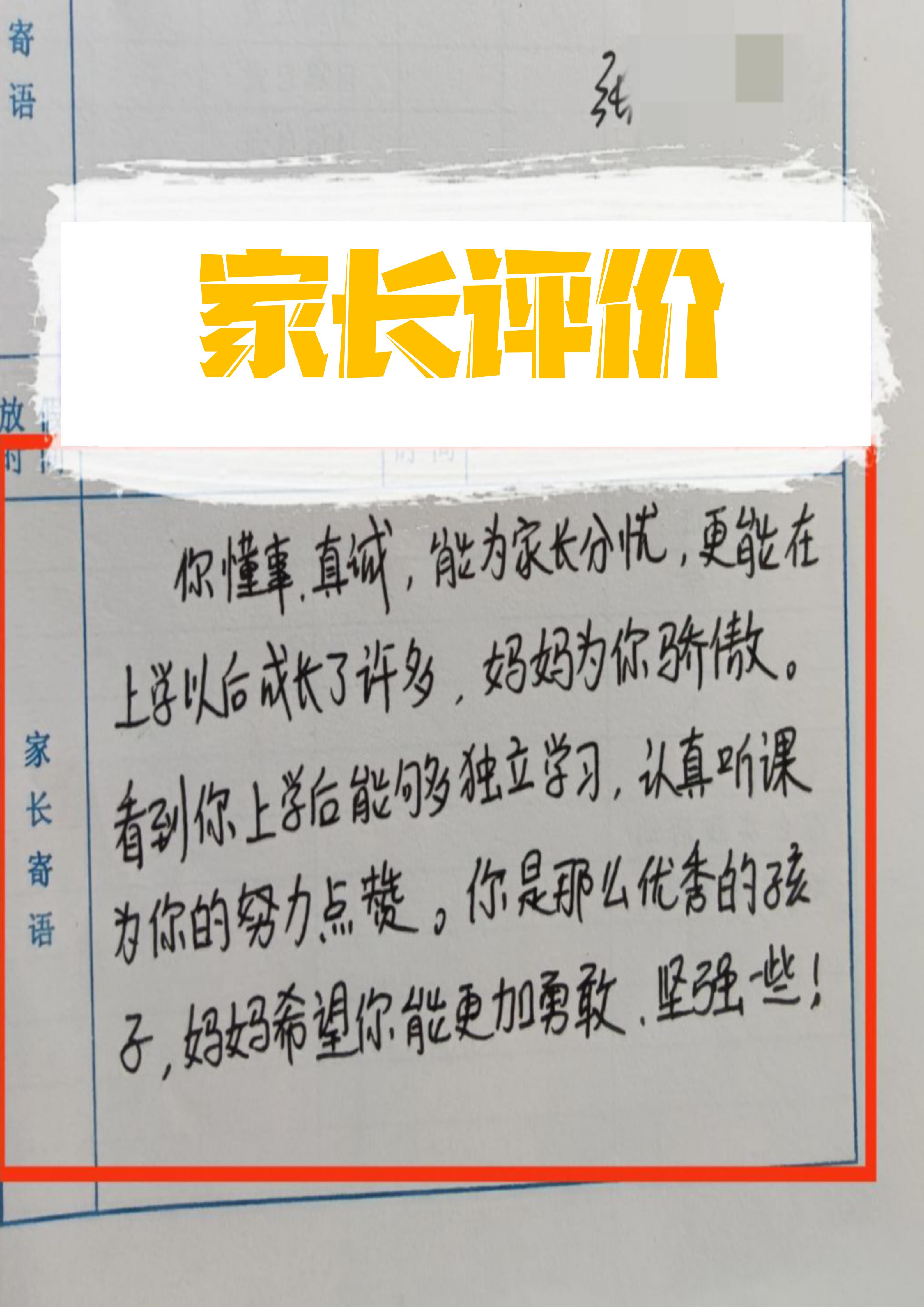 二年级家长评价简短真实