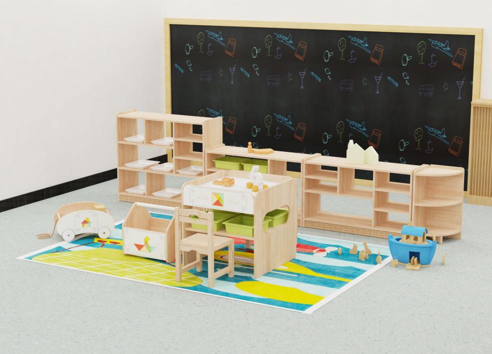 幼儿园中国风区角组合柜,稚禾系列,以"童稚有爱,温禾舒适"为舒心设计