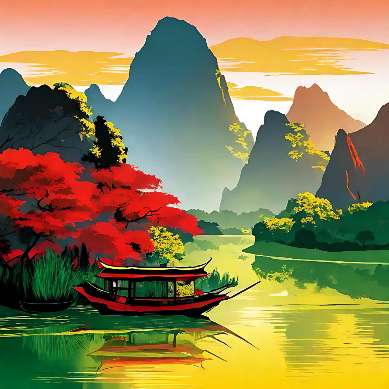 唯美山水风景画分享,#山水画