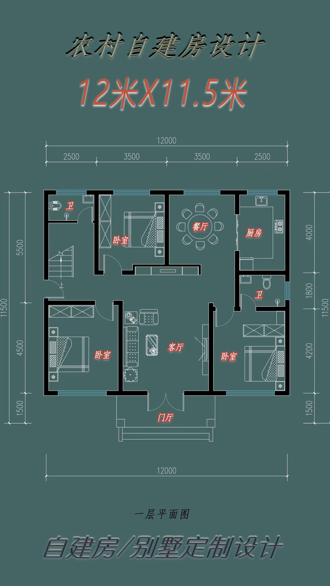 农村自建房开间12米进深11.5米户型图