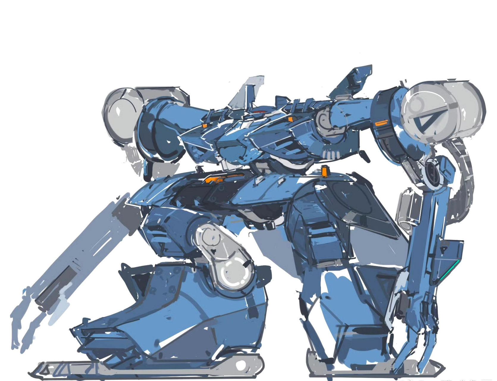 画师"一碗咸鱼面"新近绘制的一组机甲设计作品,机体造型独特,涂装色彩