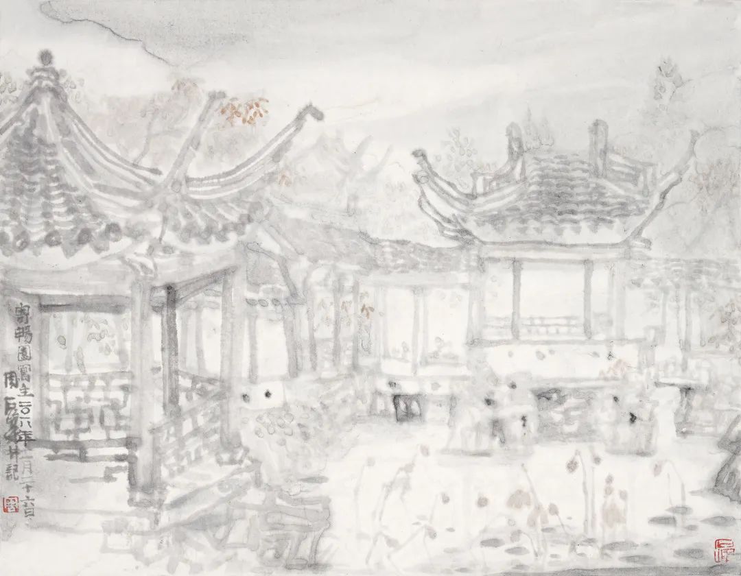 《寄畅园》32cm×41cm2018年《远眺佛罗伦萨》18cm×29cm2018年2018年