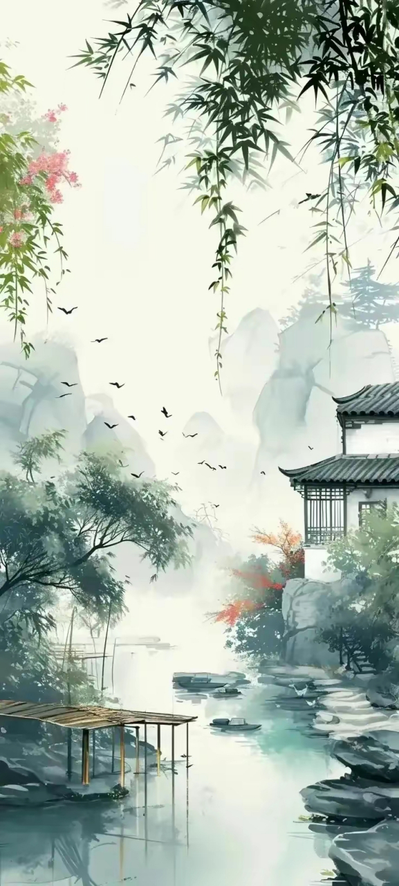 每日壁纸秀～古风意境唯美壁纸 竹叶随风舞,古韵满山间
