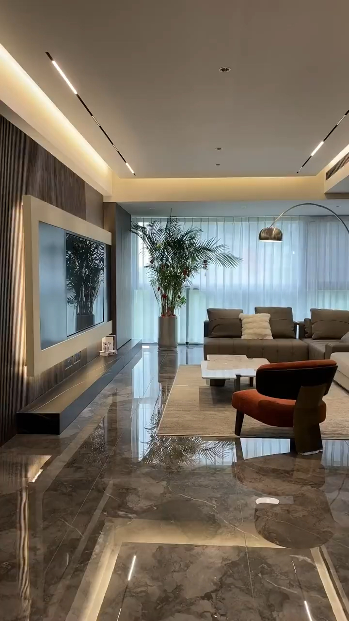 无主灯现代简约风客厅完工实景,高级又舒适