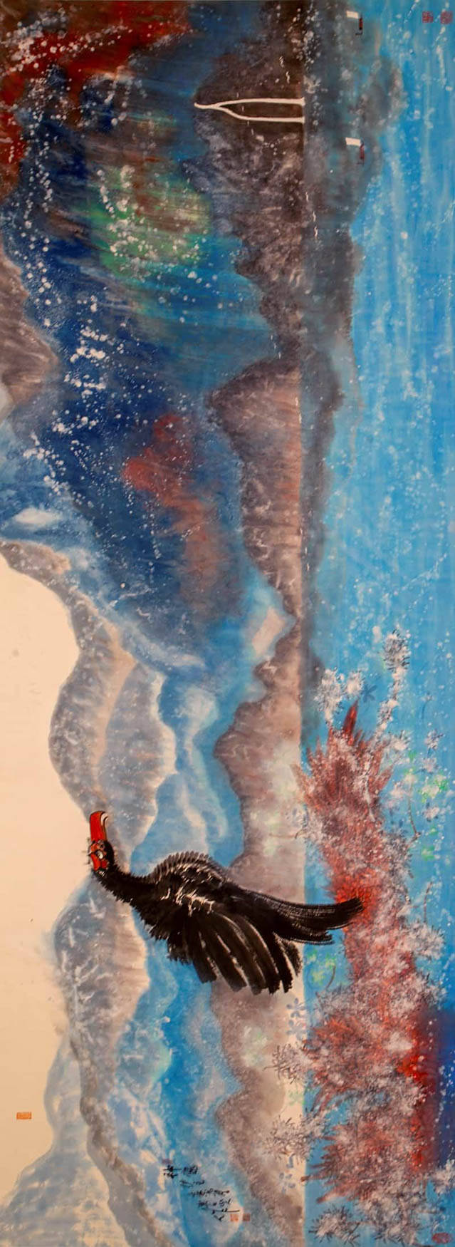 水墨丹青绘神鹰国画大家朱祖国神鹰系列作品