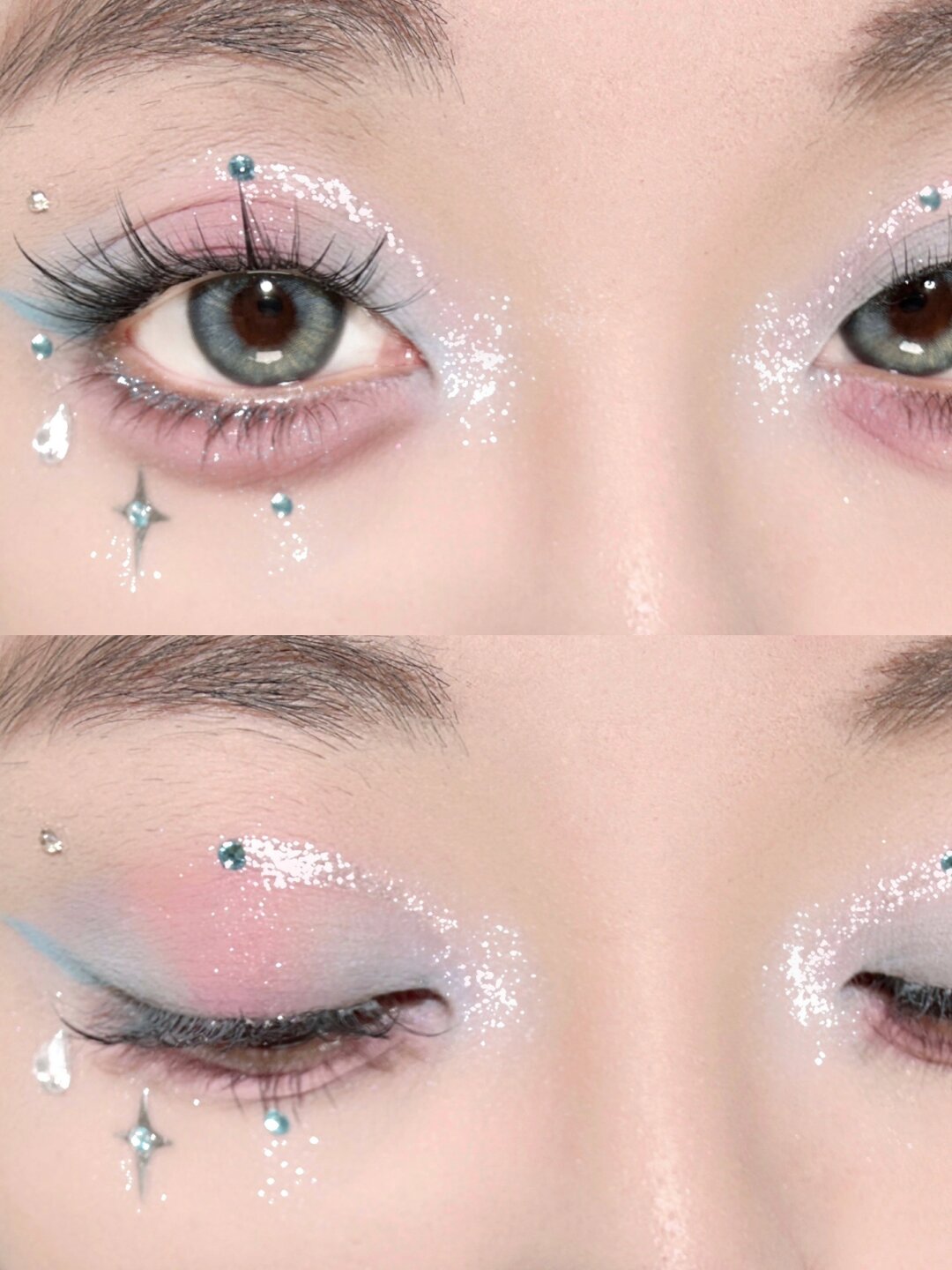 冰雪公主妆!粉蓝撞色 雪地天使清冷破碎感~