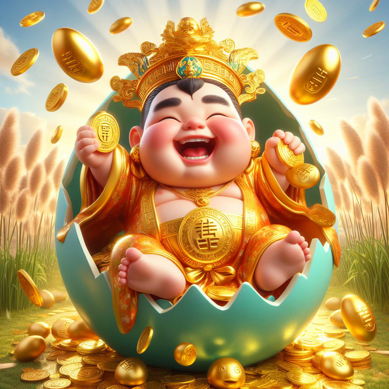 财神驾到,吉祥之光洒满人间,寓意着好运,财富和繁荣的降临.