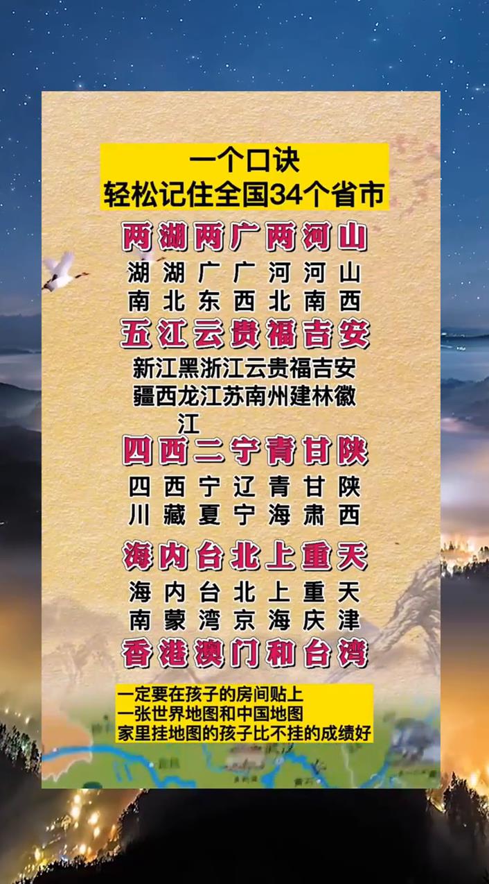一个口诀轻松记住全国34个省市