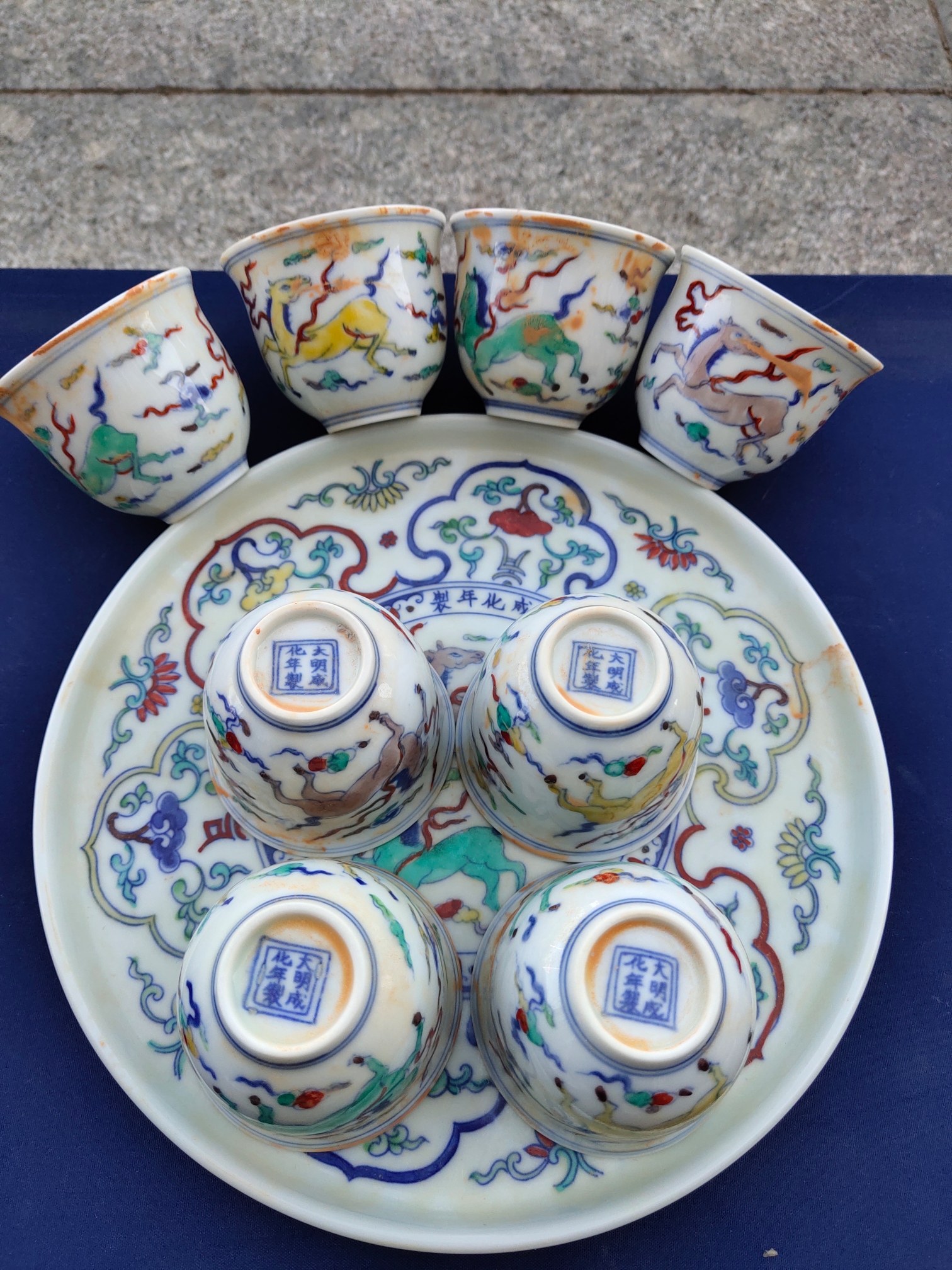 珍藏●大明成化年制薄胎斗彩马到成功图案茶具一套