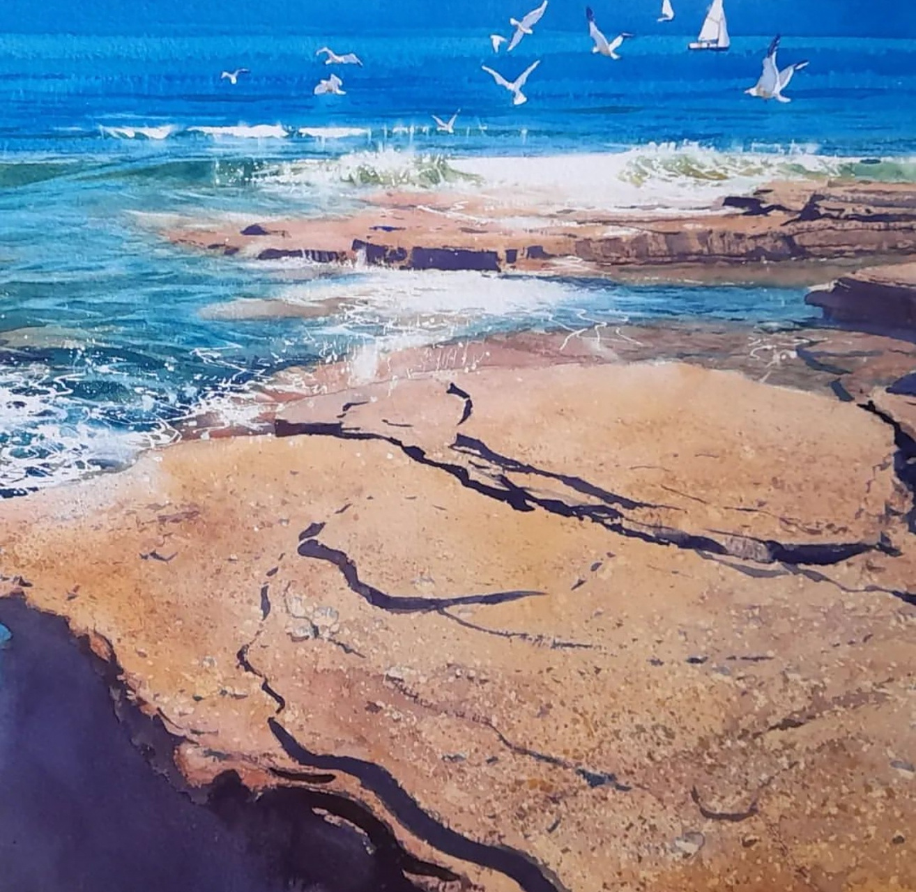 thorn绘画作品欣赏,描绘了海岸边的景色,山崖耸立,海水湛蓝,构成了