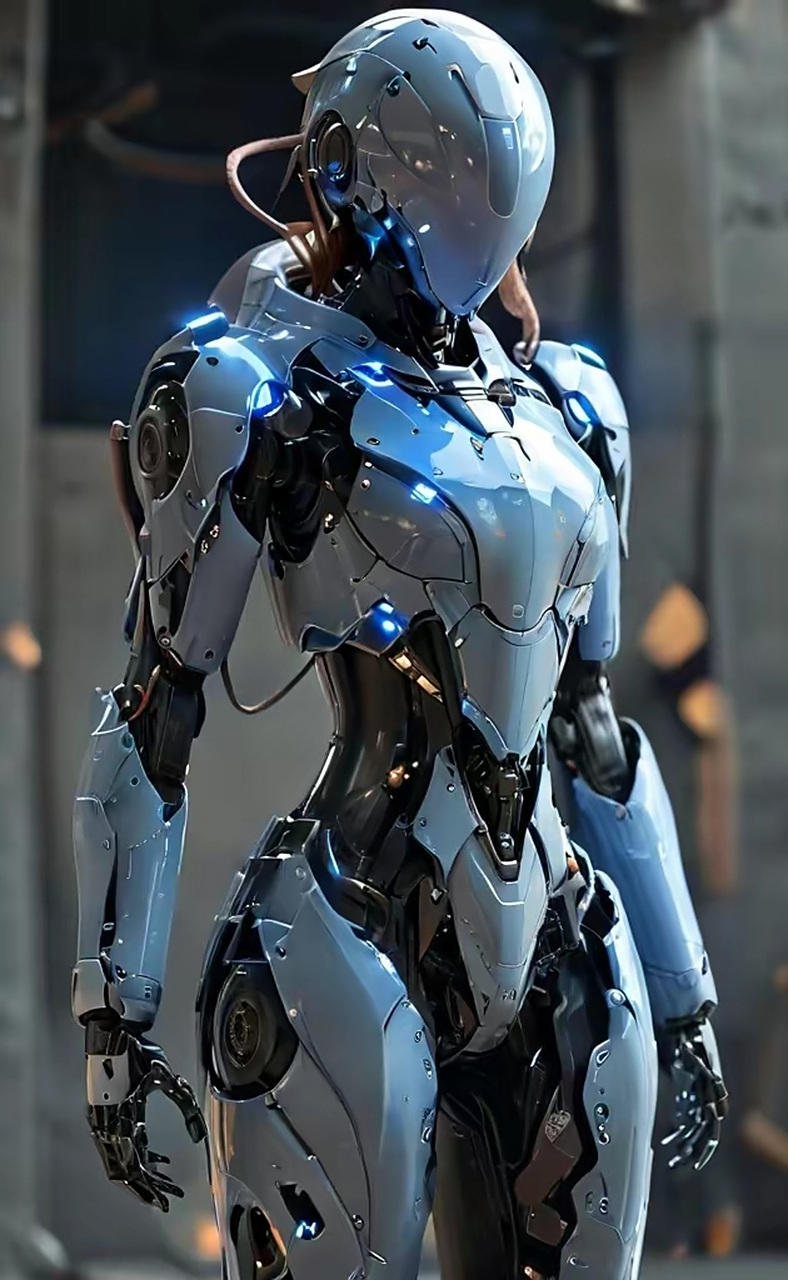 一组ai生成的机甲建模作品,塑造了身着外骨骼盔甲的
