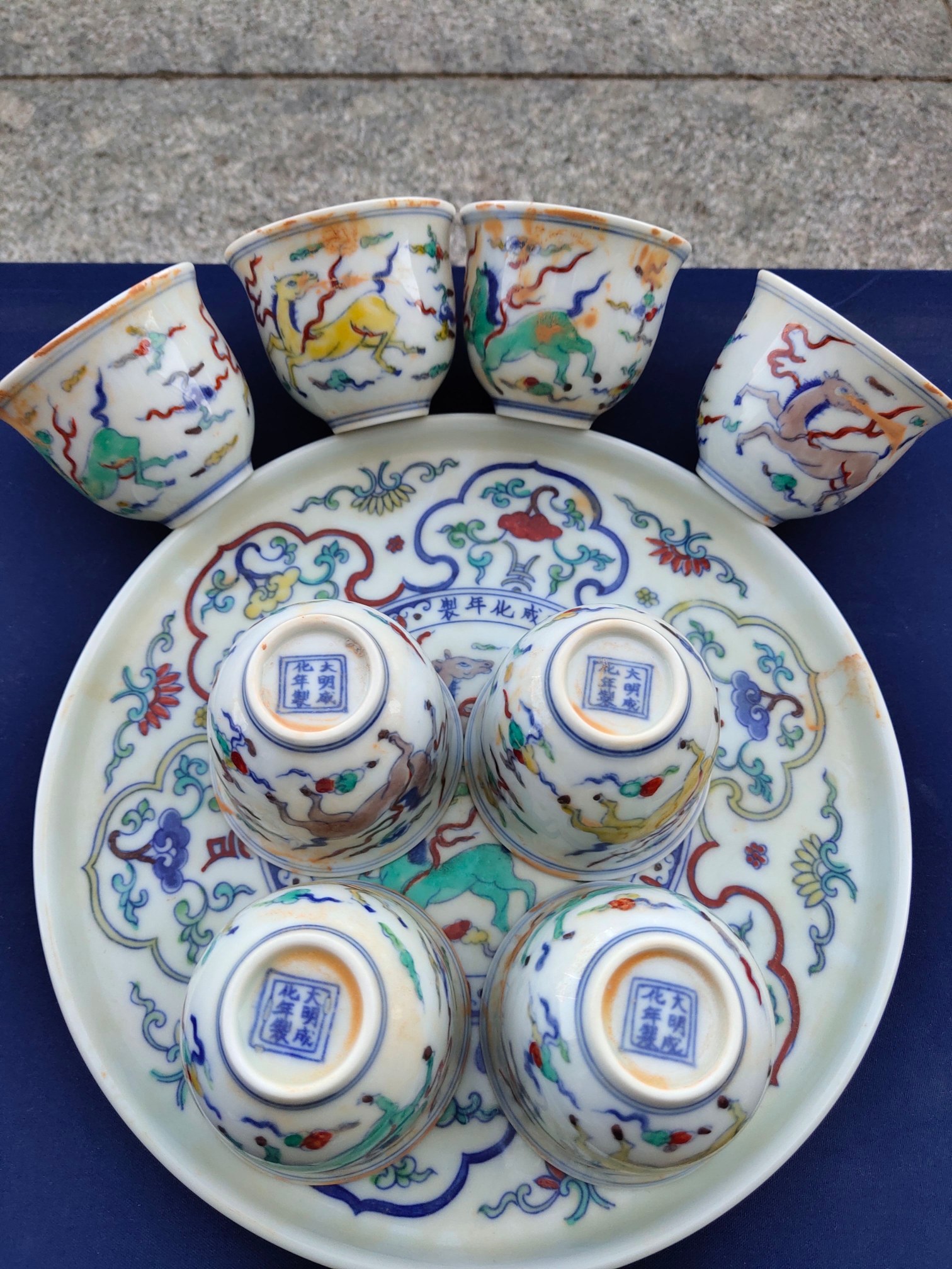 珍藏●大明成化年制薄胎斗彩马到成功图案茶具一套