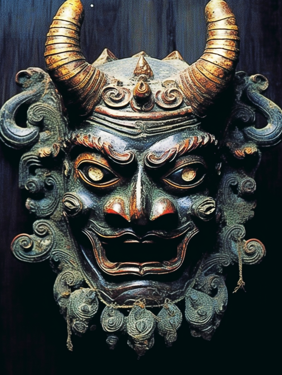 傩面具系列6  这个面具,它的线条流畅而优雅,色彩鲜艳而神秘.