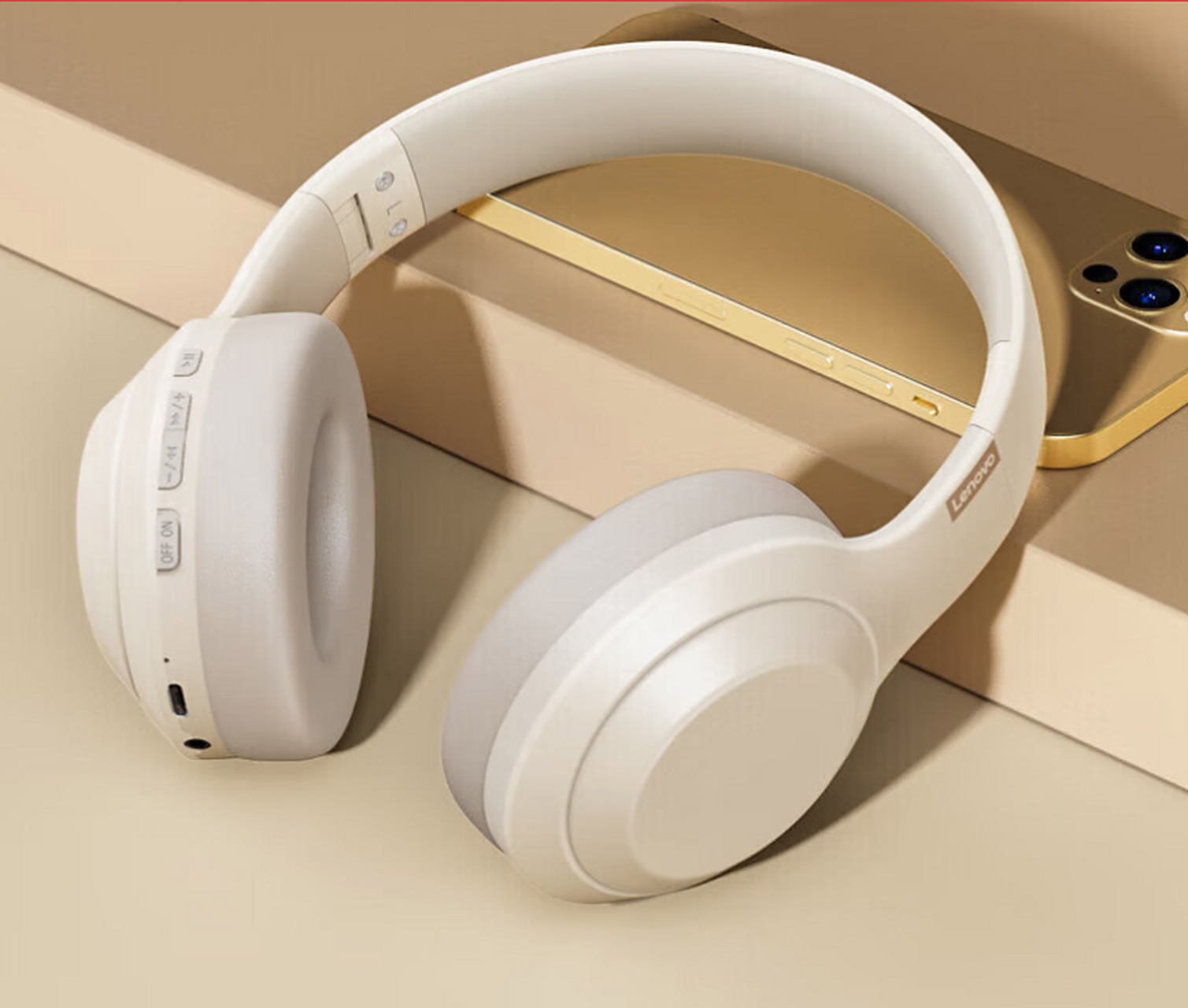 联想th10米白头戴式无线蓝牙耳机,电竞重低音,运动降噪双全!