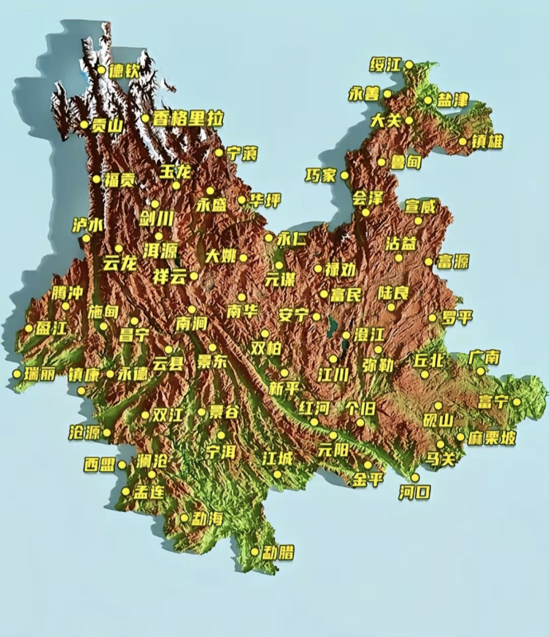 云南地形以元江谷地和云岭山脉南段宽谷为界,分为东西两大地形区.