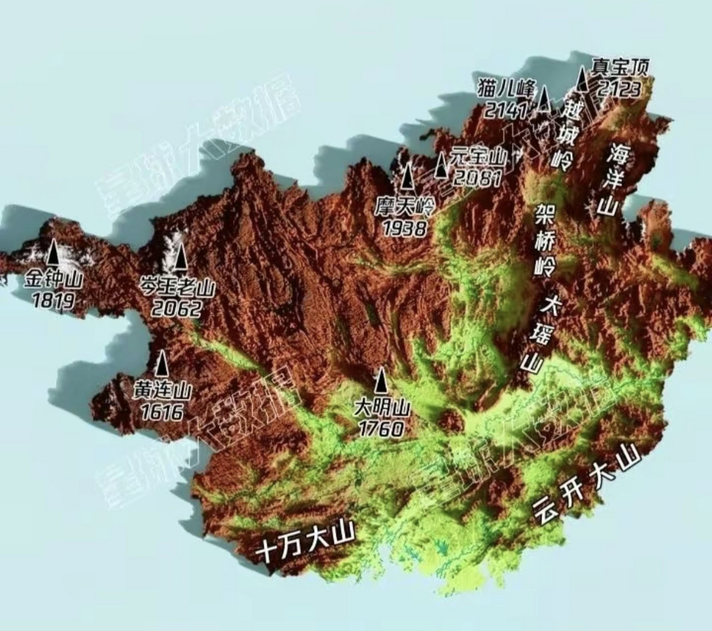 广西地处中国地势第二台阶中的云贵高原东南边缘,两广丘陵西部,四周多