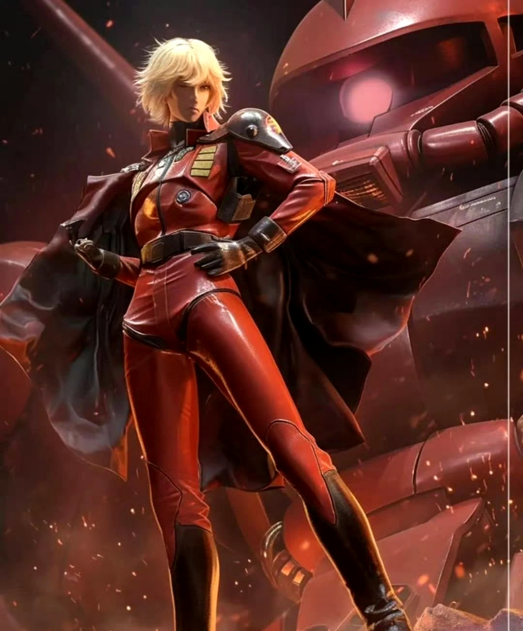 ai生成的一组机动战士高达插画,展现了夏亚和他的座机红色扎古,画风