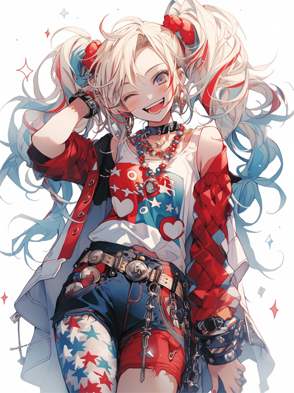 角色设计102|疯批美人小丑女  她是一个充满矛盾和反差的角色.