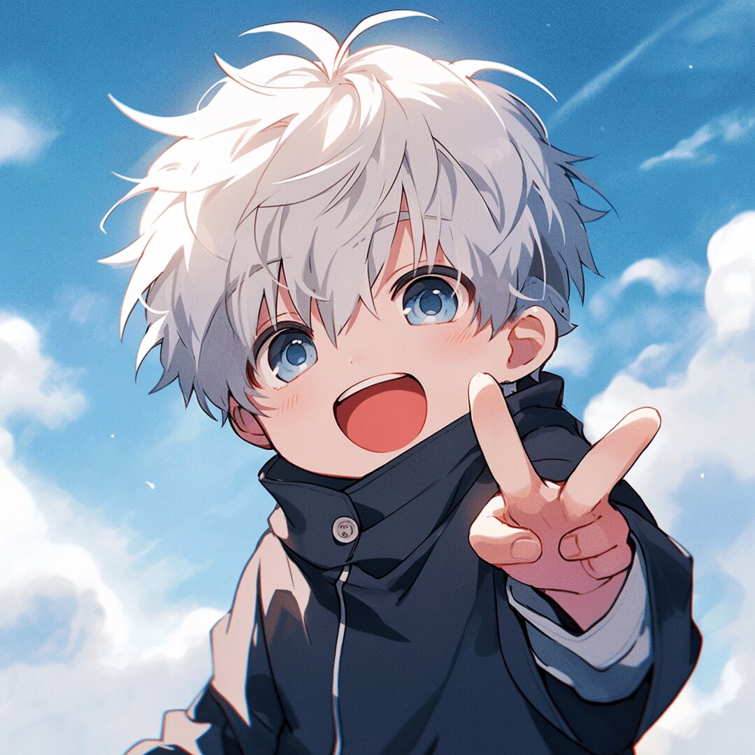 个耶 卡通小男孩微信动漫白发比耶男头比个耶手势图片给生活比个yeah