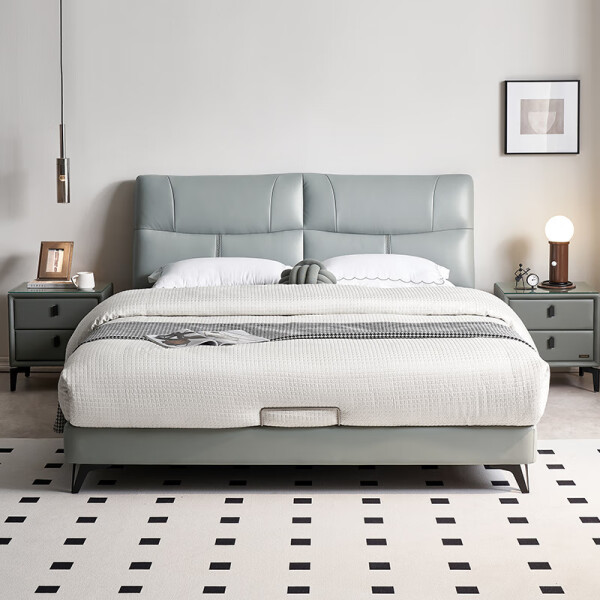 全友高端牛皮双人床:卧室新格调,优雅舒适共此时