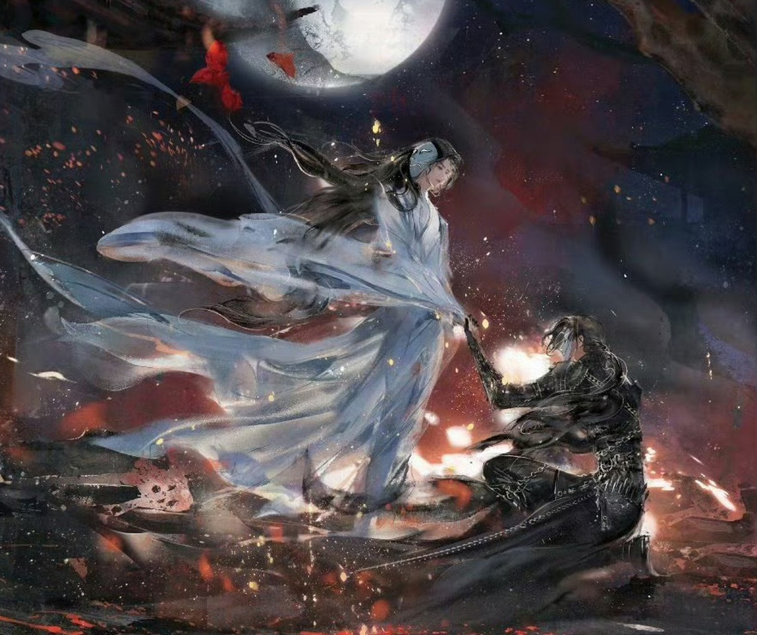 天官赐福# 从雨中红伞到鬼火相护,无名相伴,牛车相遇,万神窟相知到