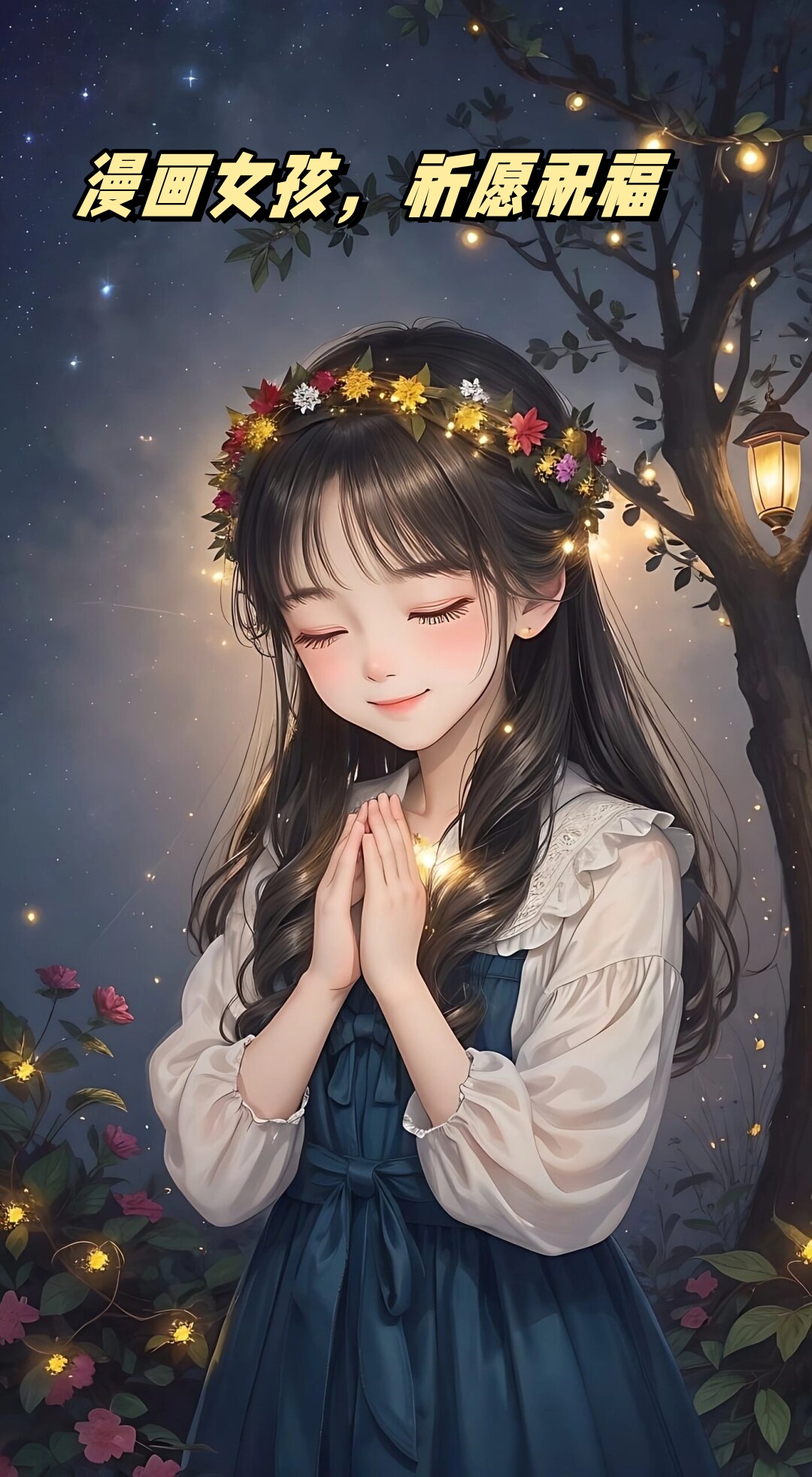 卡通可爱萌图女孩许愿的动漫画女孩,祈愿祝福