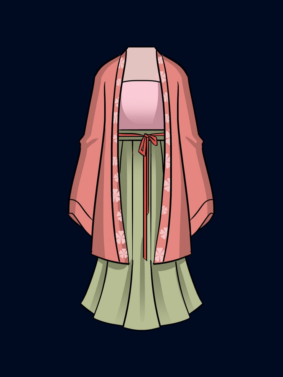 91手绘中国风汉服男女服饰卡通古代服装复古元素图案插画分层素材哦